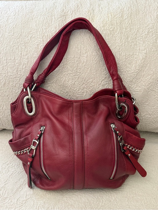 b. makowsky Handbags - B. Makowsky Red Leather Shoulder Bag with silver detail.